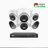 NightChroma<sup>TM</sup> NCK500 - 3K 8 Channel PoE CCTV System with 2 Bullet & 4 Turret Cameras, Acme Colour Night Vision, f/1.0 Super Aperture, Active Alignment, Built-in Mic & SD Card Slot, All-Metal Housing